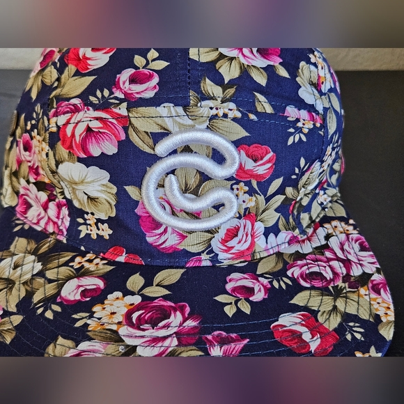 Women's Continuity Navy Floral Print Ball Baseball Cap Hat Snapback Flat Bill OS - Picture 2 of 8